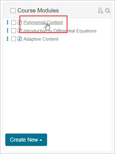 Under Course Modules pane, one name of a course module in the list is highlighted.